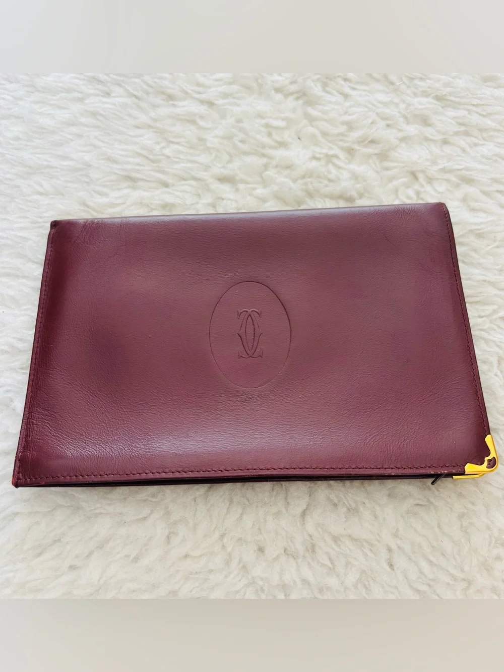Cartier Burgundy Leather Vintage Small Pouch size 7.57”x5” approx